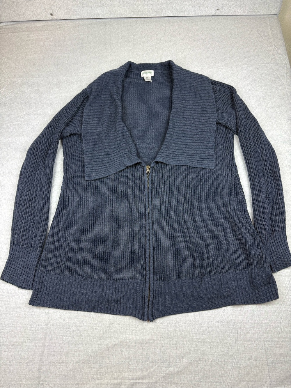 Women's Maternity Navy Zip-Front Ribbed Sweater Cardigan